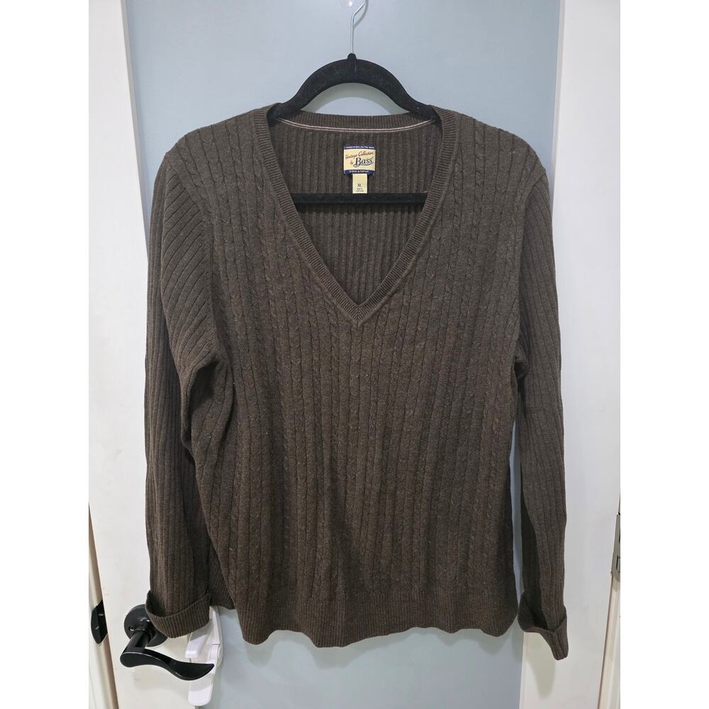 Vintage Bass Heritage Collection Brown V-Neck Sweater XL 100% Cotton EUC